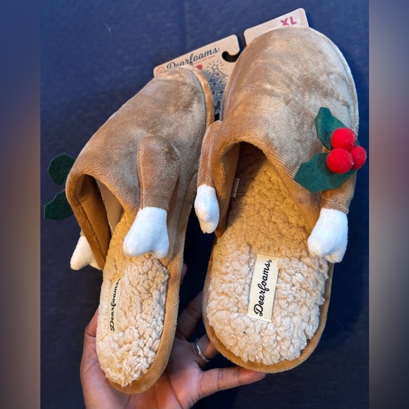 NWT 🤎❤️Dearfoams Women's Tan Slippers with Festive Red Details size XL 11/12 🤎❤️ - Picture 10 of 14